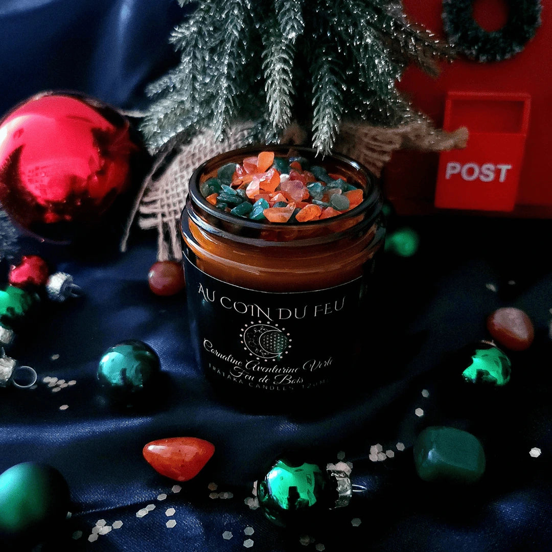 Edition Limitée 2024 - Bougie Feu de Bois Cornaline Aventurine Verte