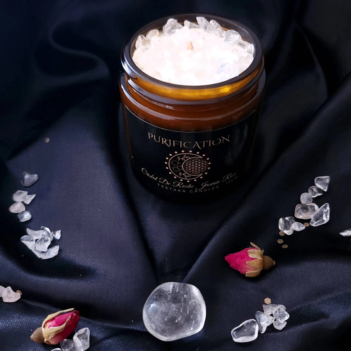 Bougie 'Purification' - Cristal de Roche Jasmin Rose