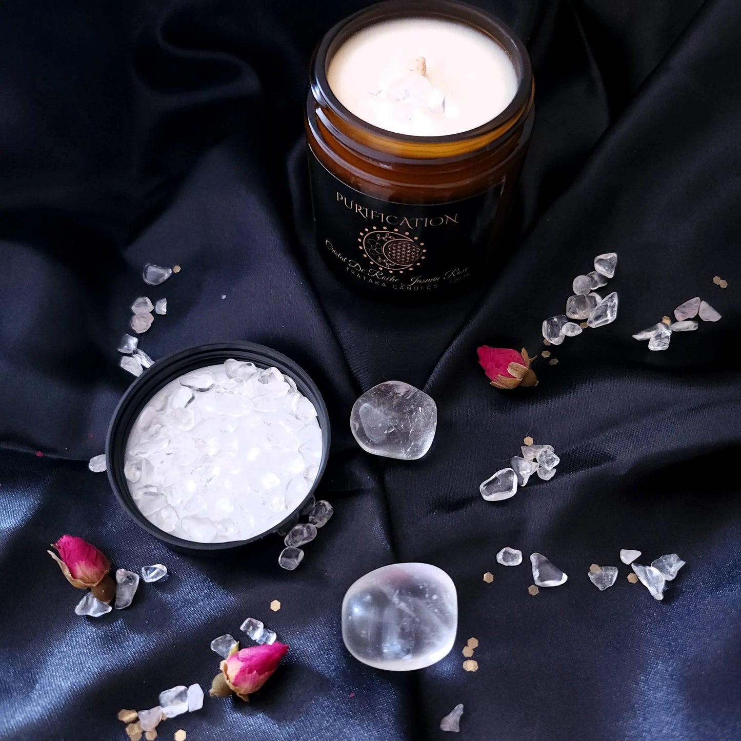 Bougie 'Purification' - Cristal de Roche Jasmin Rose