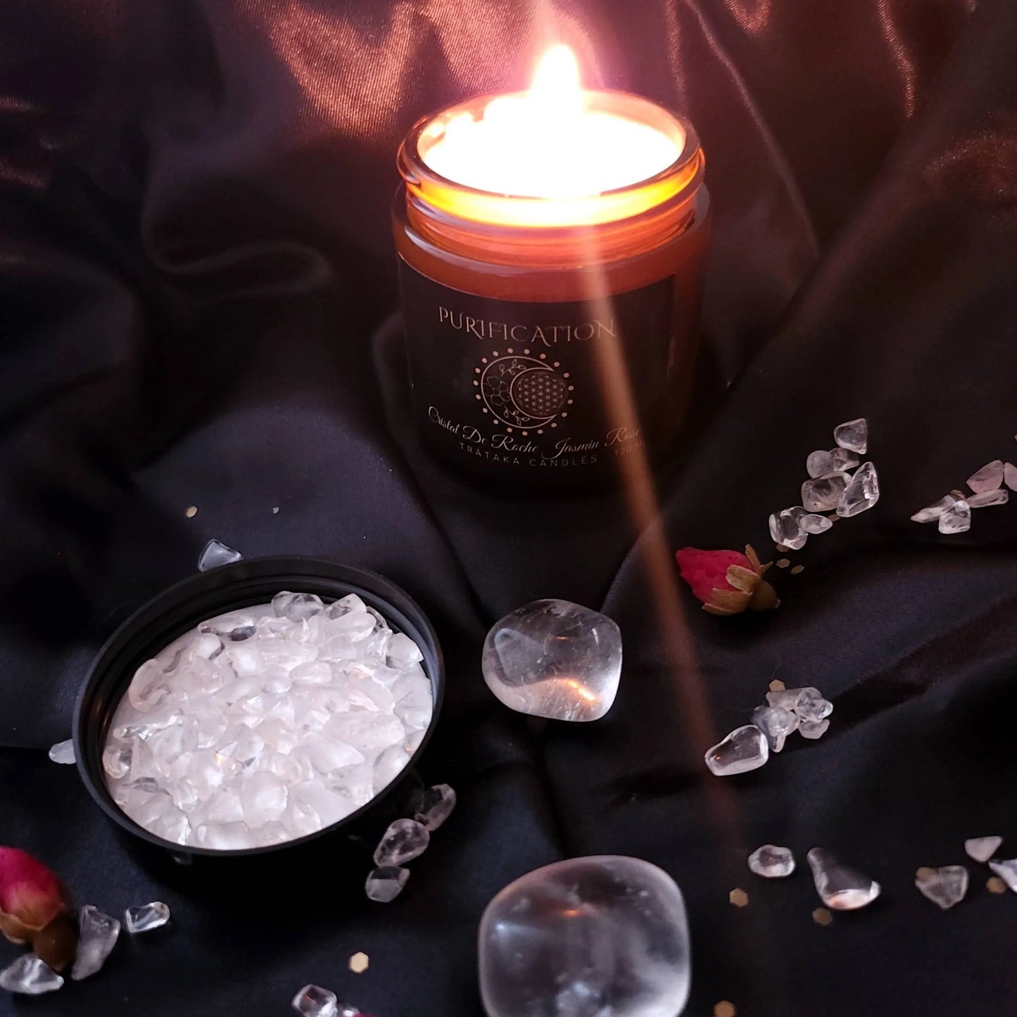 Bougie 'Purification' - Cristal de Roche Jasmin Rose